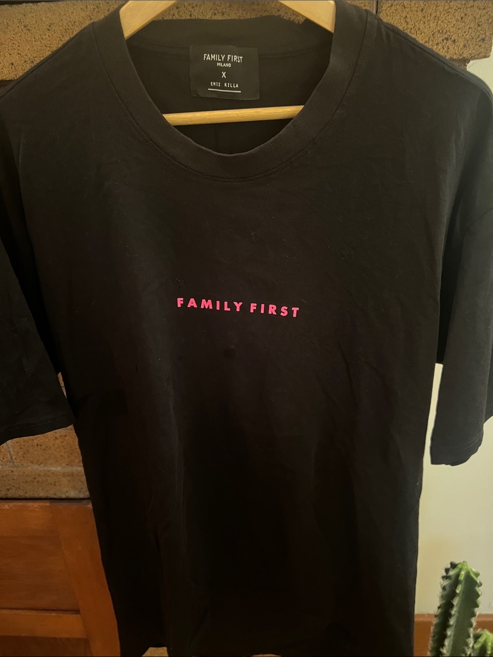 Family First Men’s Black T-Shirt with Pink Logo